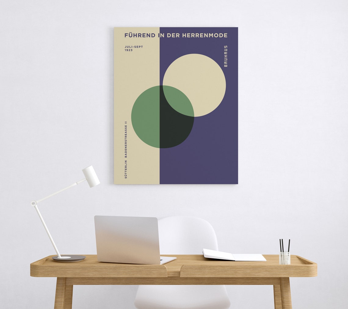 Bauhaus Overlapping Circles Navy Cream Vintage Geometric Poster - Image 5