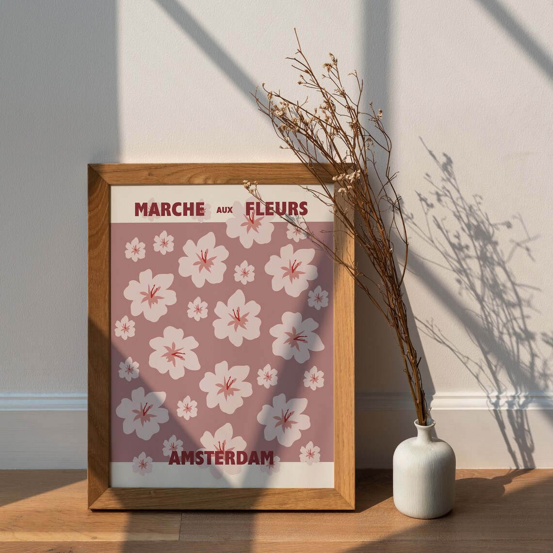 Amsterdam Marche Aux Fleurs Poster Pink Blossoms On Mauve Floral Art - Image 4
