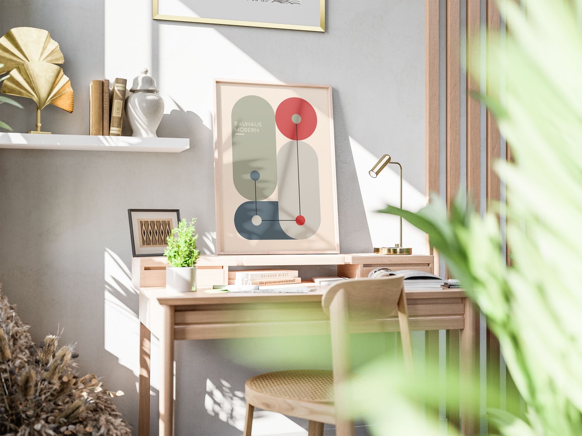Bauhaus Modern Geometric Abstract Red Circle Color Block Art Poster - Image 4