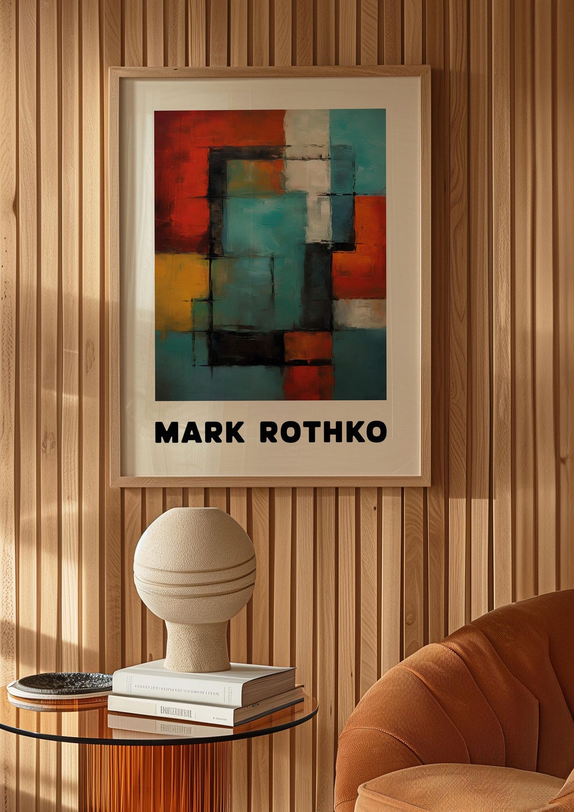Mark Rothko Style Red Teal Yellow Grid Modern Abstract Poster - Image 5