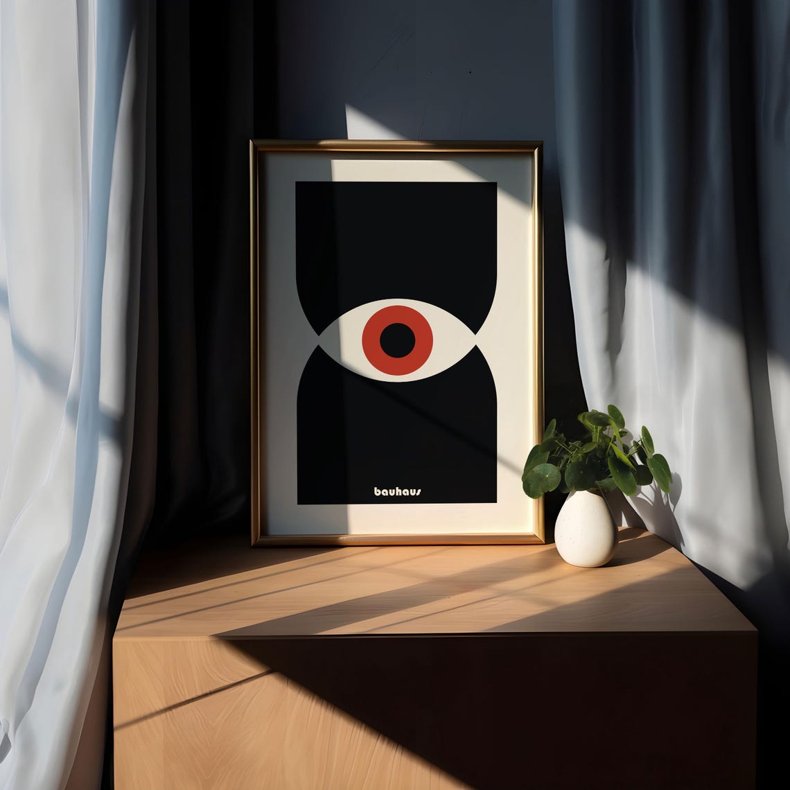 Bauhaus Single Eye Abstract Poster Black Shapes with Red Iris Art - Image 5