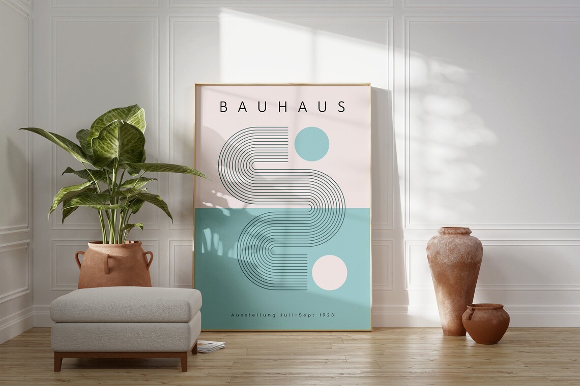 Bauhaus 1923 Exhibition Geometric Abstract Baby Blue Mid Century Poster