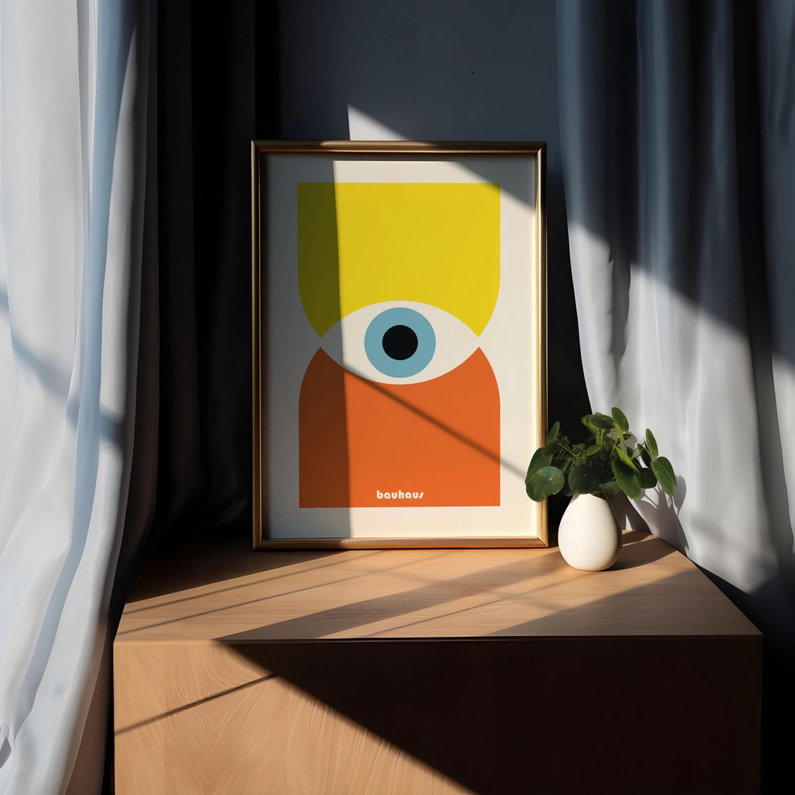 Bauhaus Single Eye Abstract Poster Yellow Orange with Sky Blue Iris - Image 5