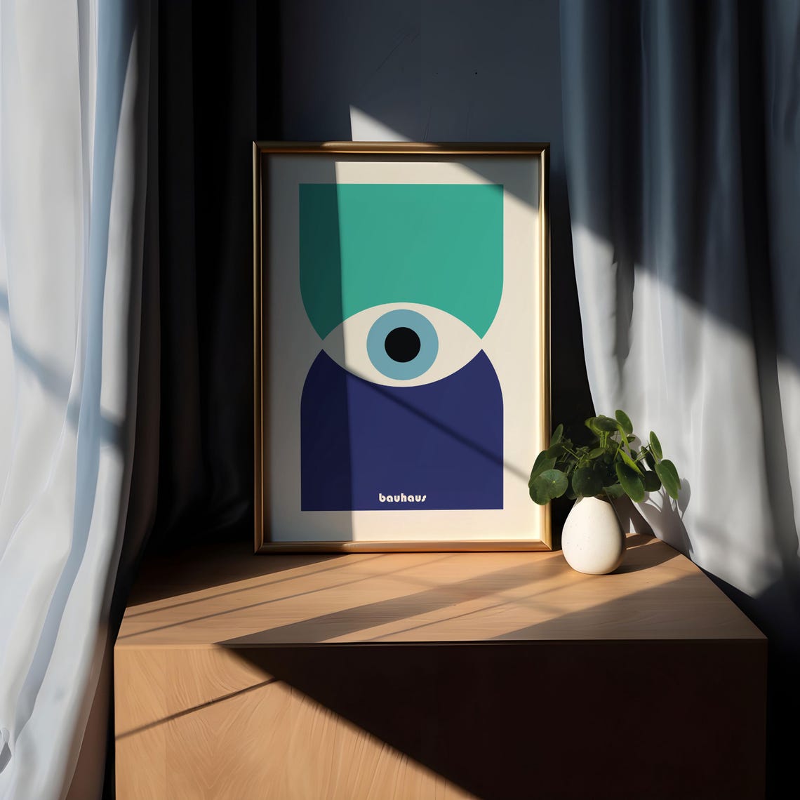 Bauhaus Single Eye Abstract Poster Teal and Navy with Blue Iris Art - Image 5