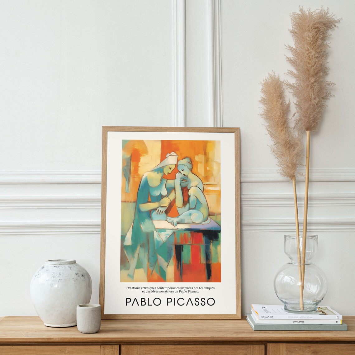 Two Seated Figures in Warm Tones Under Pablo Picasso Signature Poster - Image 2