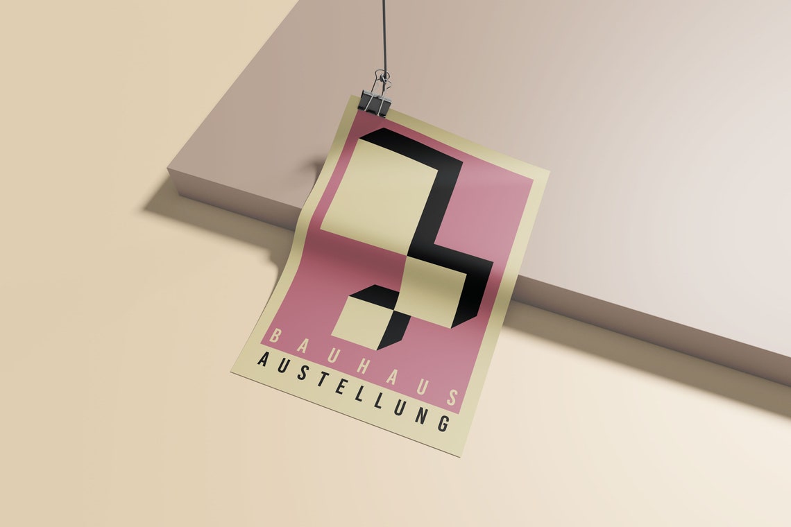 Bauhaus Ausstellung Poster Pink Black 3D Geometric Blocks Modern Art - Image 3