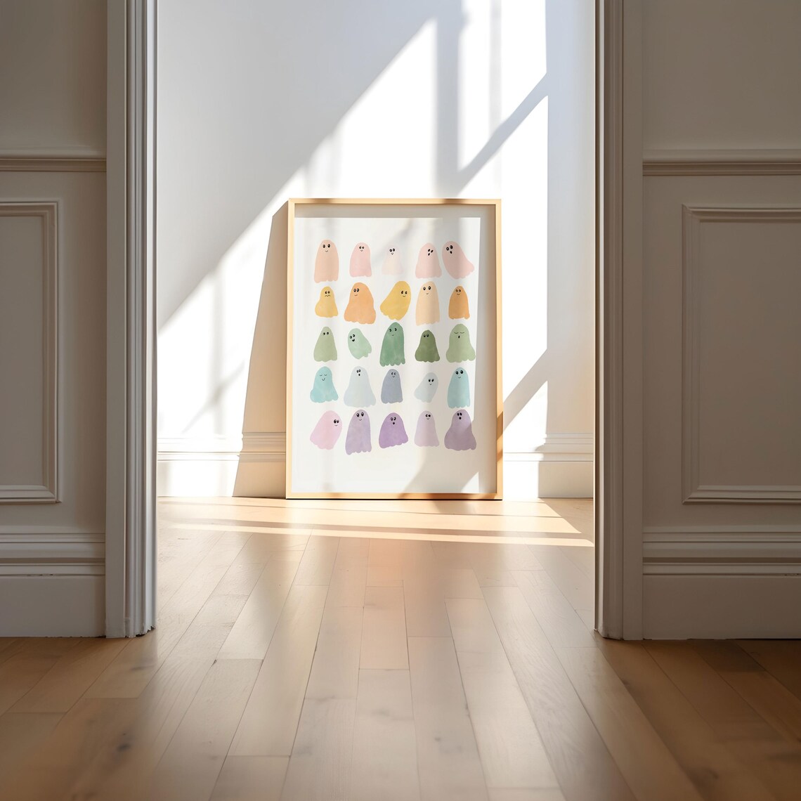 Cute Halloween Ghosts Watercolor Print, Minimalist - Image 2