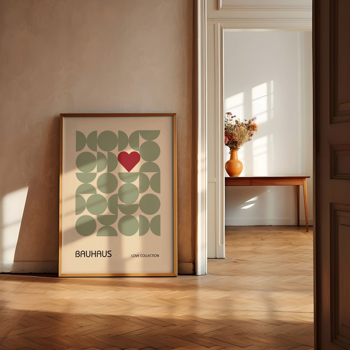 Sage Green Geometric Circle Heart Bauhaus Love Collection Poster - Image 2