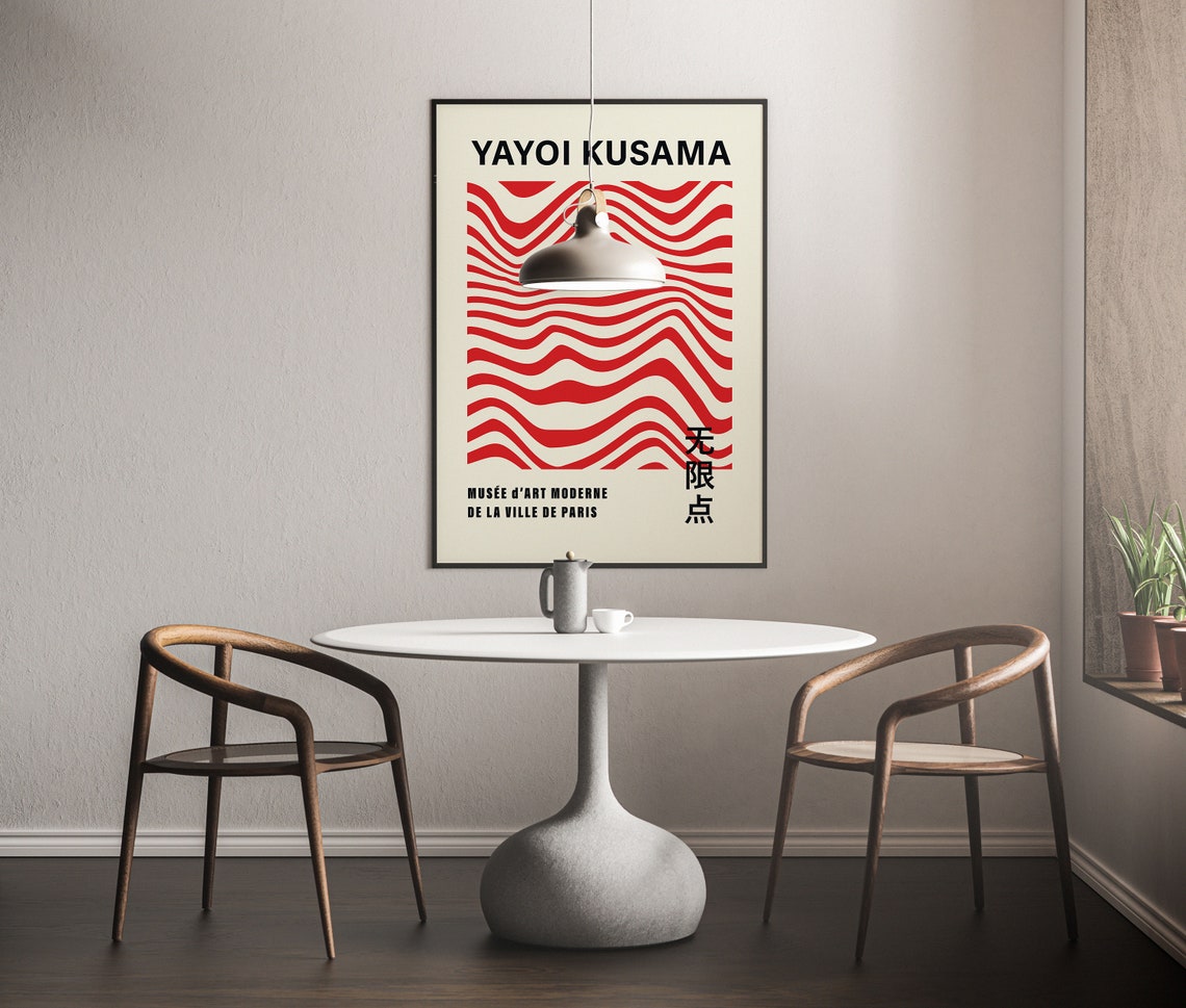 Yayoi Kusama Bold Red Wavy Lines on Cream 1987 Exhibition Poster - Image 4