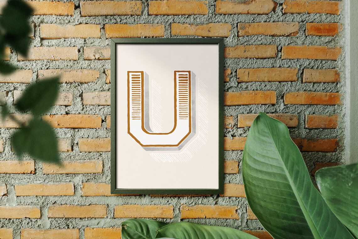 Letter U Mustard Gray Collegiate Alphabet Typography Dorm Room Decor Poster - Image 2