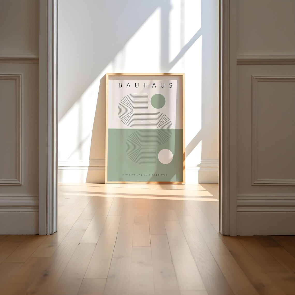 Bauhaus Geometric Sage Green Poster, Mid-Century - Image 4