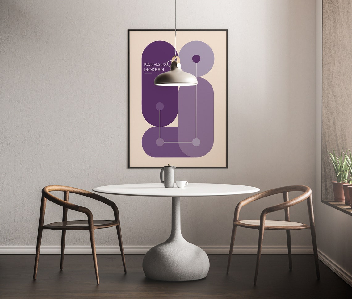 Purple Bauhaus Modern Monochrome Geometric Abstract Wall Poster - Image 5