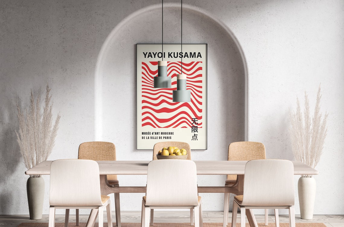 Yayoi Kusama Bold Red Wavy Lines on Cream 1987 Exhibition Poster - Image 5