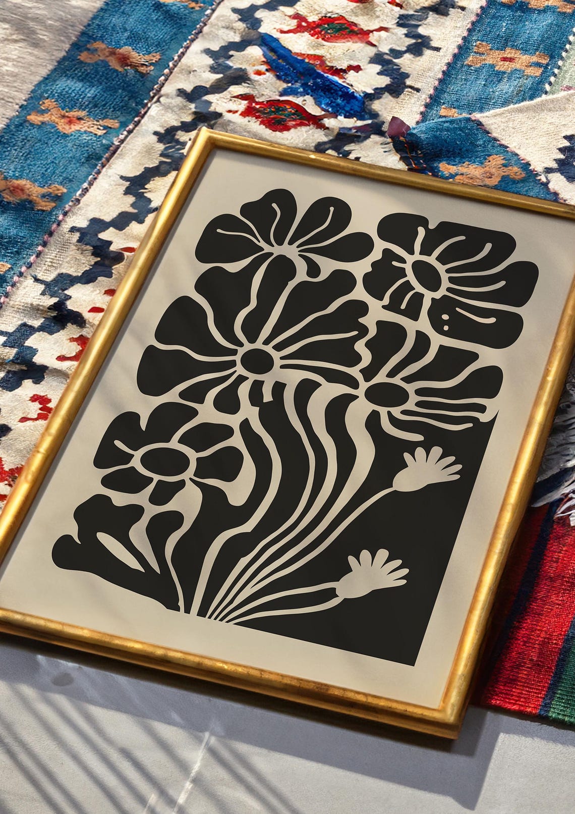 Beige Black Abstract Bloom Silhouette Retro Botanical Art Poster - Image 5