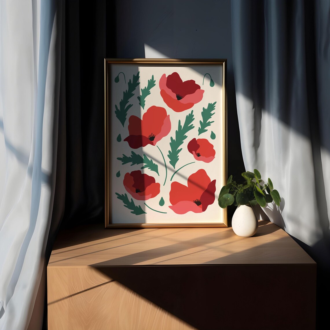 Red Poppy Bloom Maximalist Flower Market Illustration Poster - Image 5