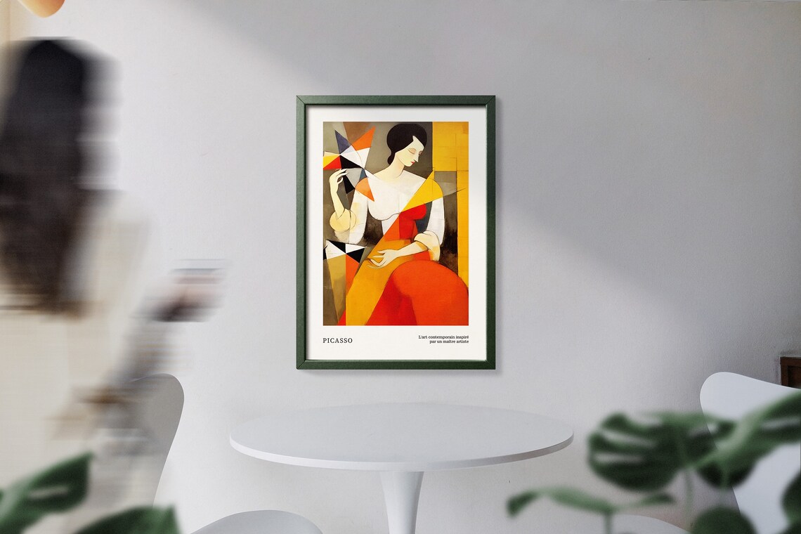 Cubist Seated Woman Holding Pinwheel in Modernist Picasso Style Poster - Image 2