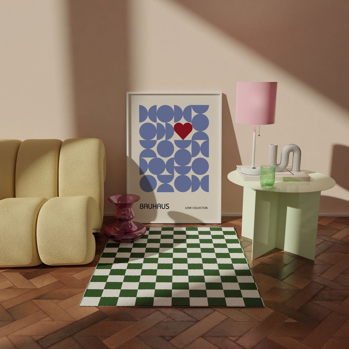 Lilac Blue Geometric Circle Heart Bauhaus Love Collection Poster - Image 4