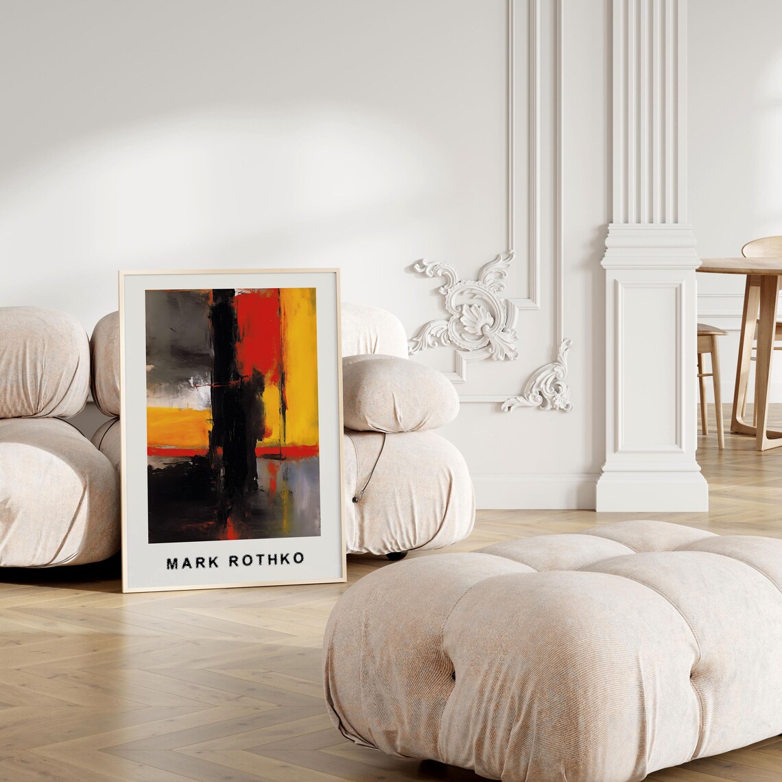 Mark Rothko Style Bold Black Form on Yellow Red Abstract Poster - Image 4