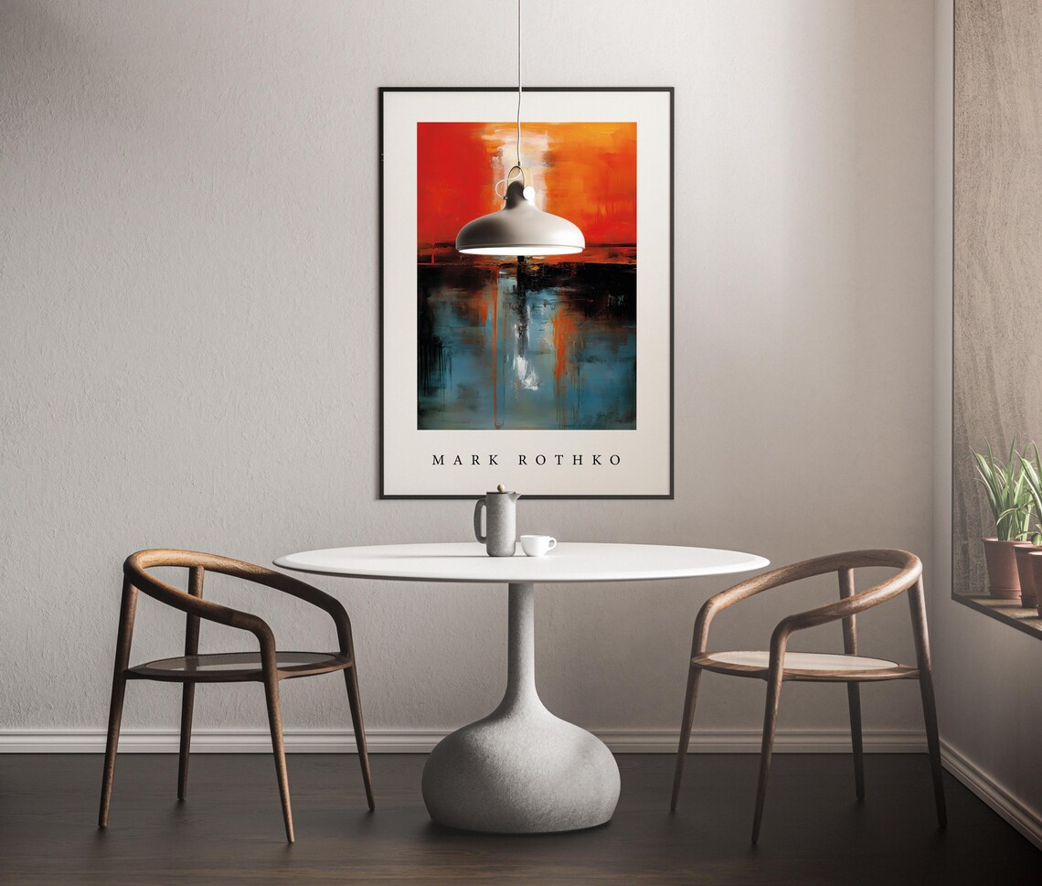 Mark Rothko Style Lone Figure in Fiery Orange Landscape Poster - Image 3