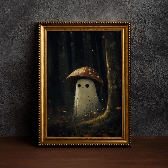 Mushroom Ghosts Halloween Wall Art Print Dark Academia Spooky Decorhaunted House Artfall Decorcottagecore Decorsingle Poster