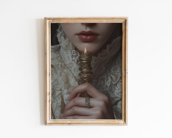 Victorian Woman with Candle Dark Academia Moody Portrait Print