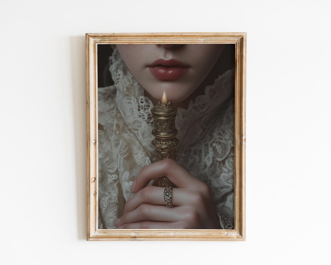 Victorian Woman with Candle Dark Academia Moody Portrait Print