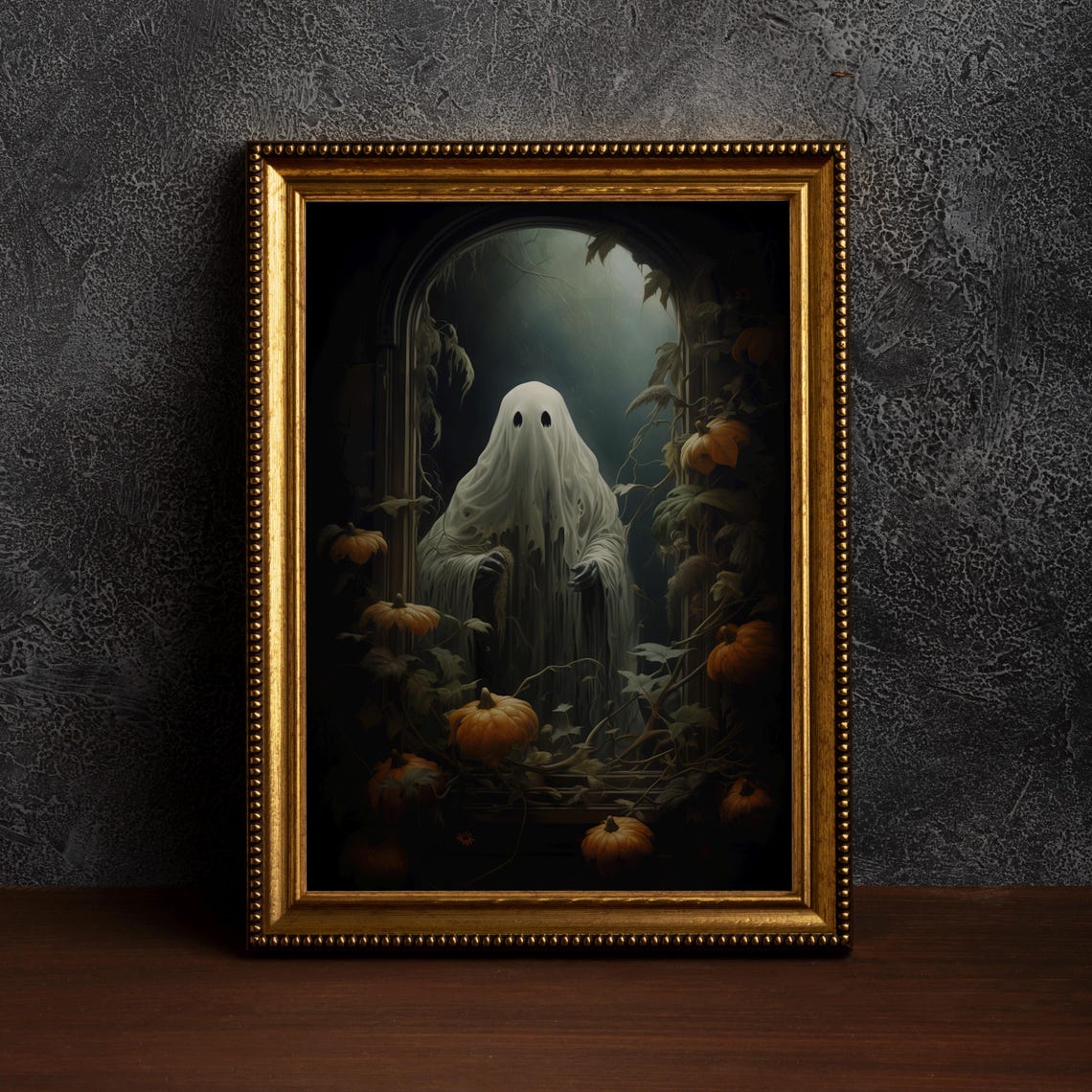 Ghost at a Moonlit Window With Pumpkins Dark Academia Poster