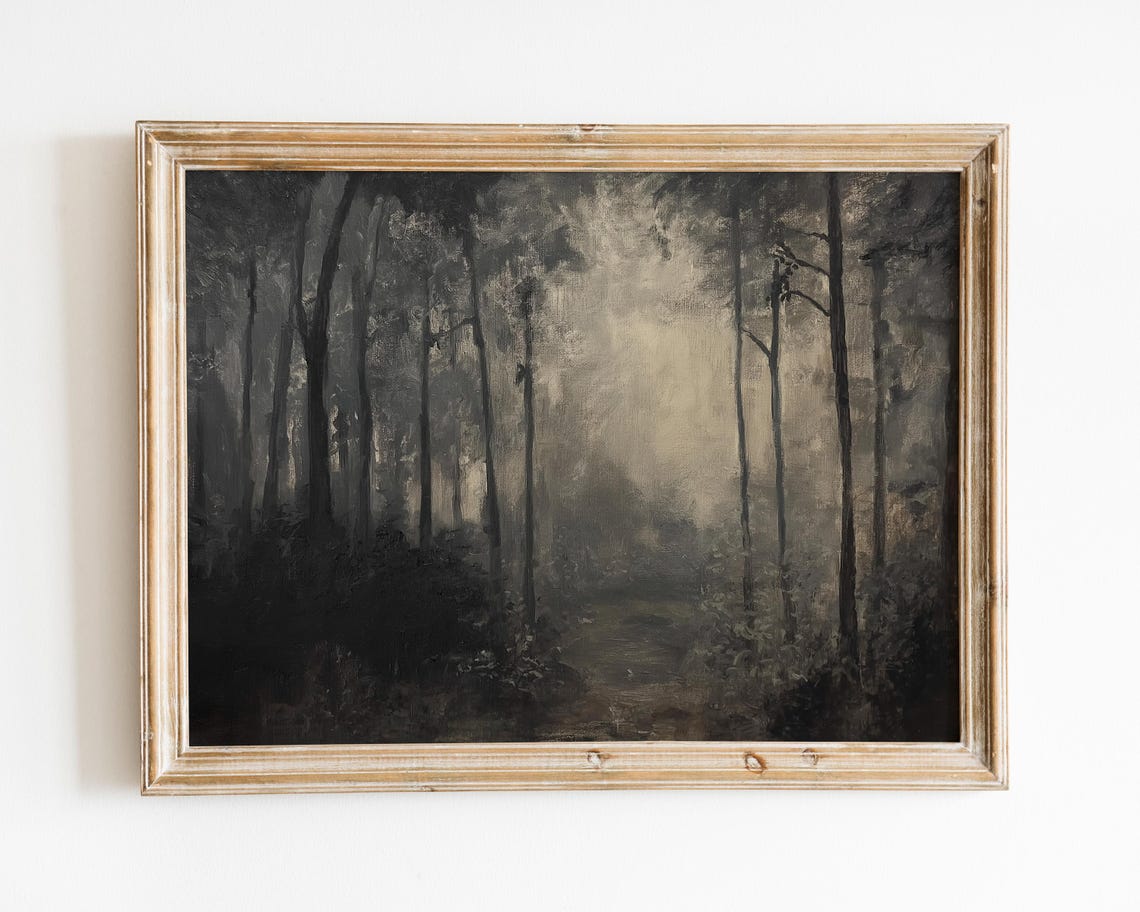 Antique Moody Charcoal Tree Art Print
