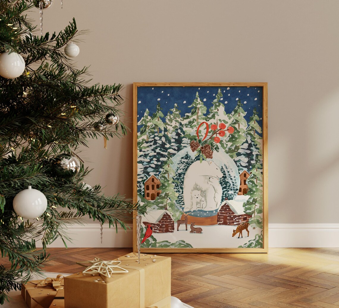 Christmas Polar Bear Snow Globe Art Print - Image 4