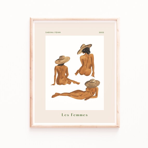 Les Femmes Sun Hats Female Figure Studies Watercolor Feminine Art Poster