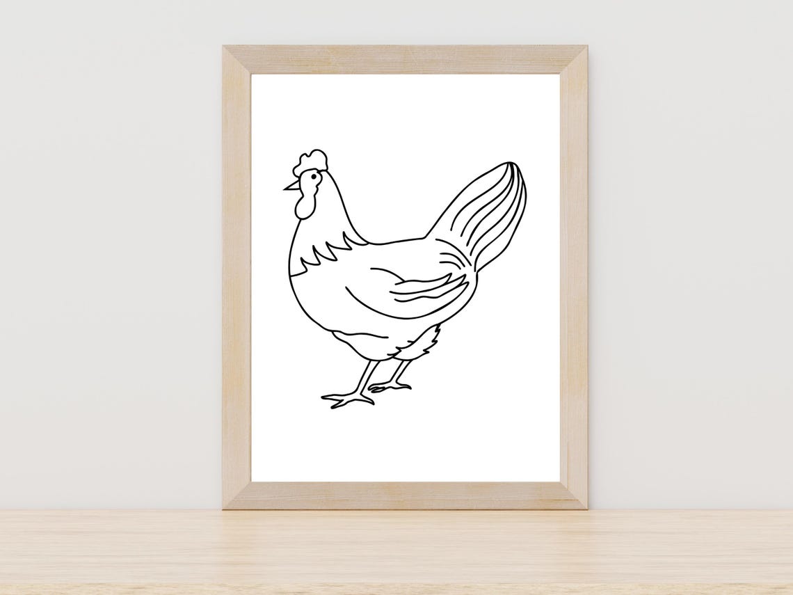 Rooster Chicken Minimalist Single Line Drawing Farm Art Poster