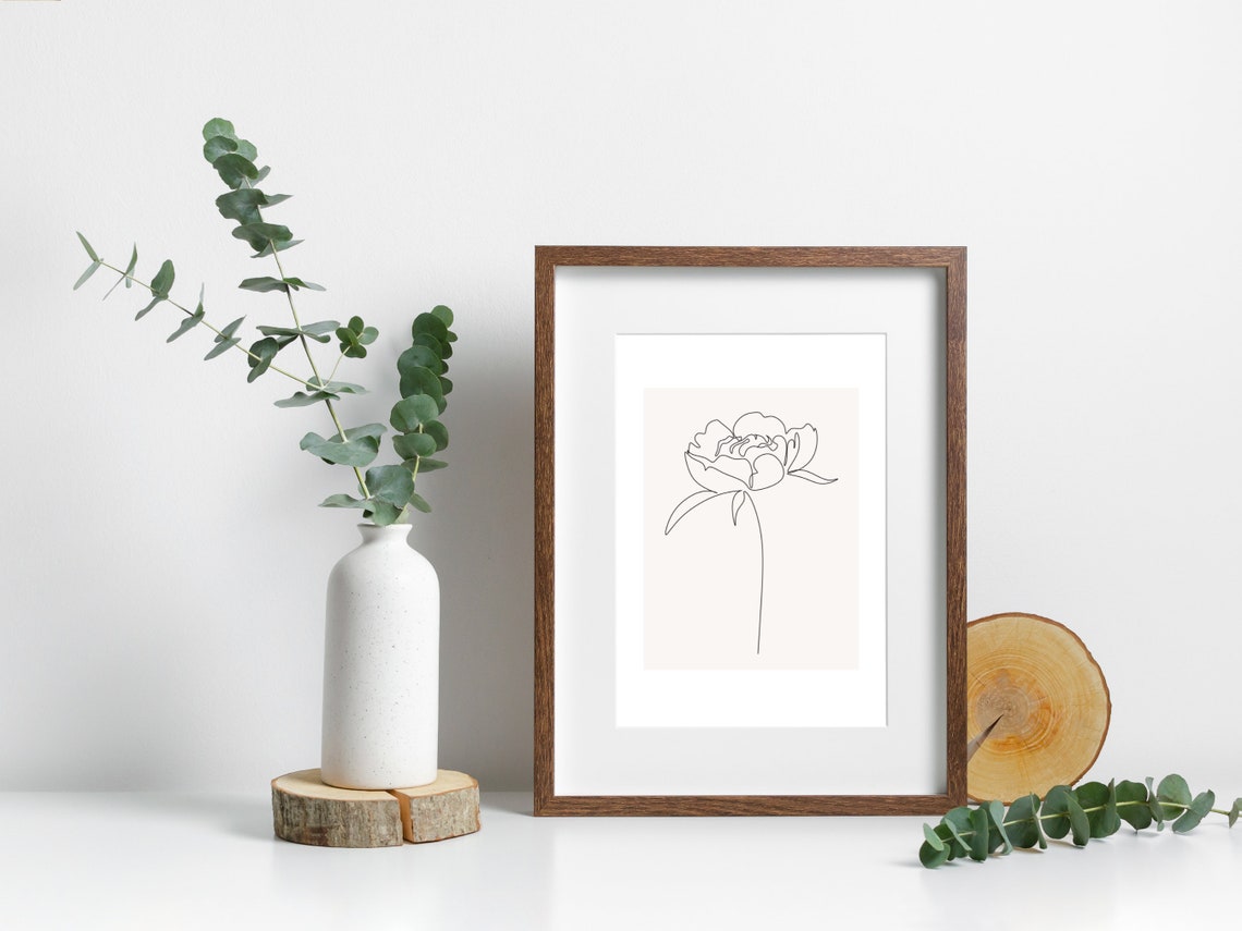 Peony Bloom Single Line Floral Drawing Minimalist Botanical Poster - Image 3