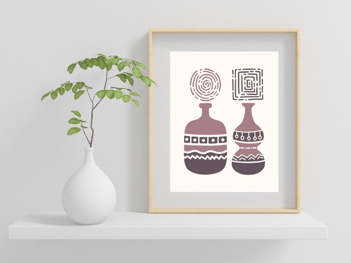 Abstract Patterned Vases Mauve Mid Century Modern Art Poster - Image 2