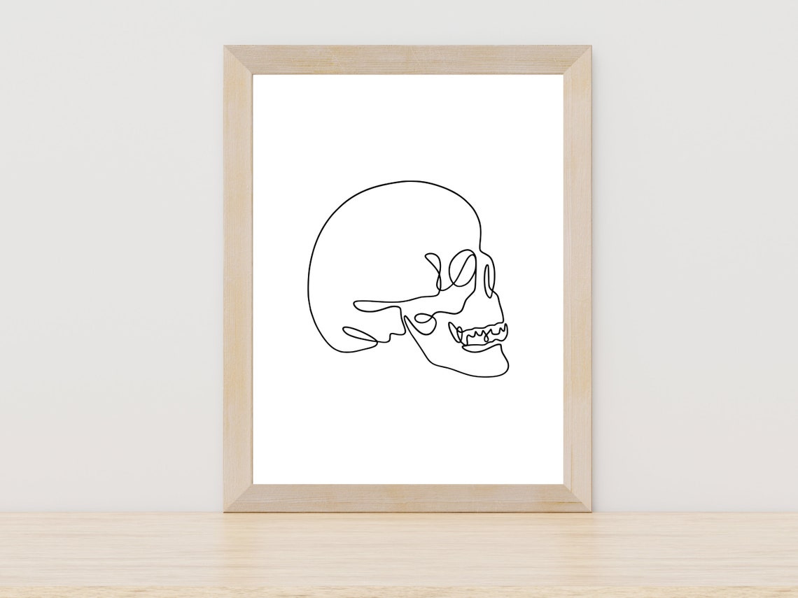 Human Skull Profile Minimalist One Line Art Spooky Gothic Poster