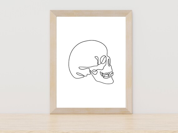 Human Skull Profile Minimalist One Line Art Spooky Gothic Poster