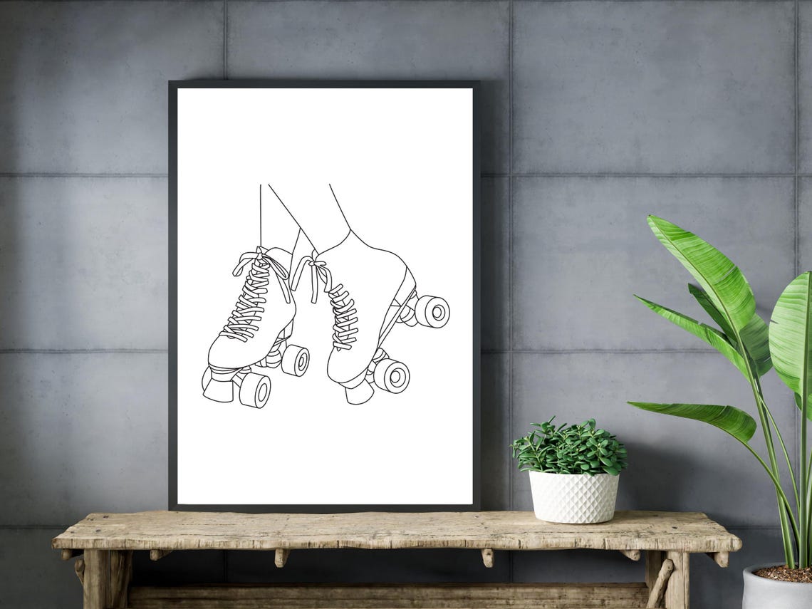 Roller Skates Line Art Retro Quad Skates Nostalgic Decor Poster - Image 3