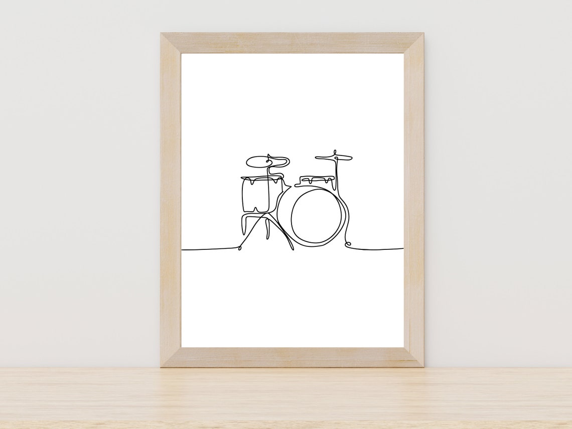 Drum Set One Line Art Music Room Drummer Gift Decor Wall Art