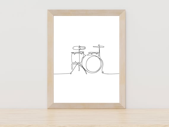 Drum Set One Line Art Music Room Drummer Gift Decor Wall Art