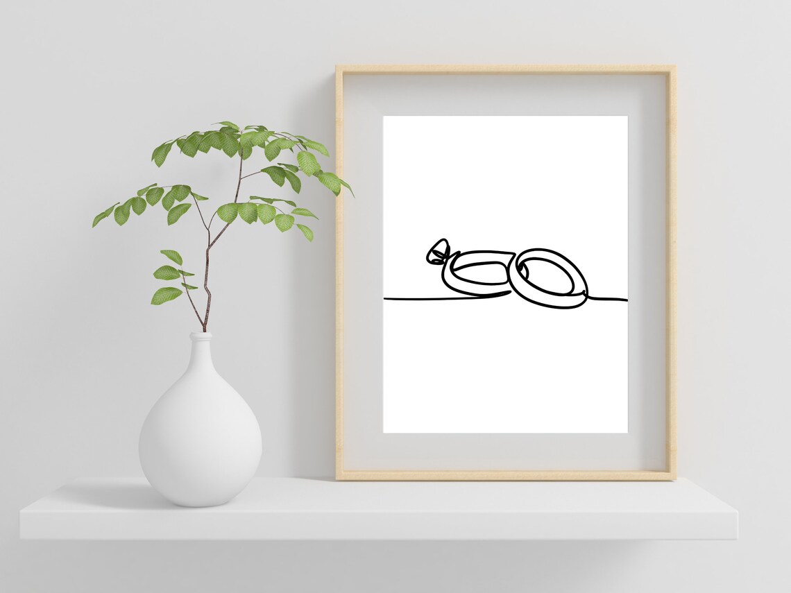 Wedding Rings One Line Drawing Minimalist Engagement Couple Art Poster - Image 2