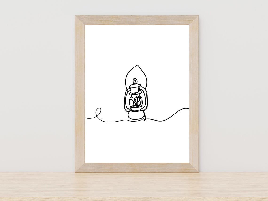 Vintage Oil Lantern One Line Art Camping Cabin Rustic Decor Poster