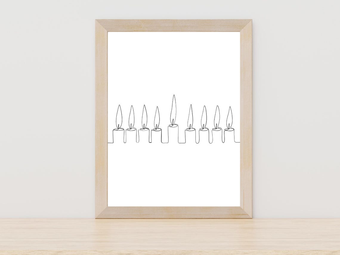 Minimalist Row of Lit Candles Continuous Line Art Decor Poster