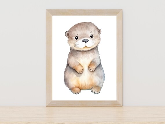 Sweet Little Baby Otter Watercolor Nursery Animal Art Poster