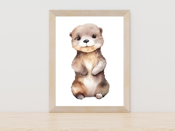 Otter Watercolor Painting Hand Painted Otter Artwork Cute Otter Painting For Kids Wildlife Otter Watercolor Decor Nursery Wall Art Otter