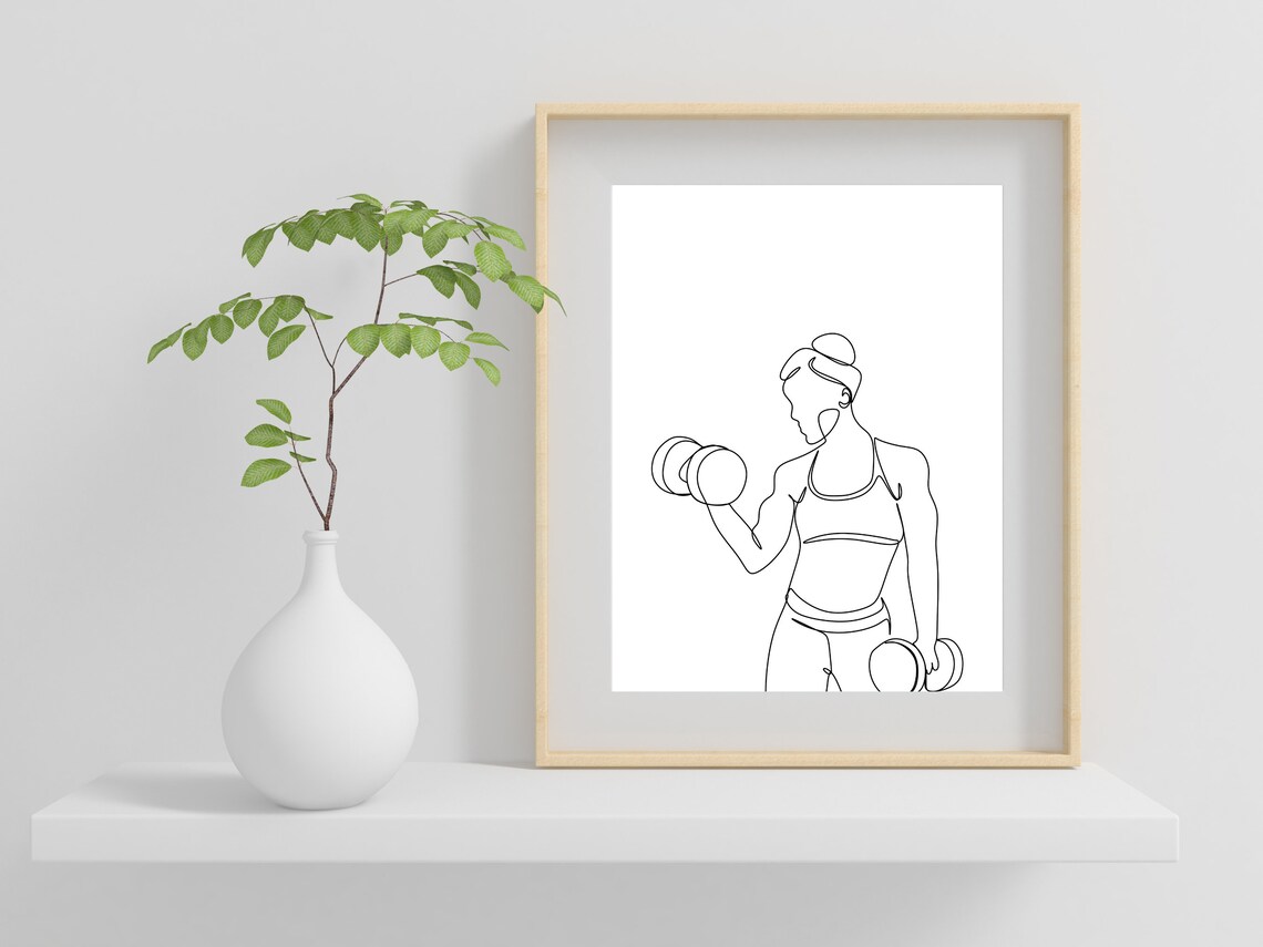 Female Weightlifting Line Art, Gym Room Wall Art Print - Image 2