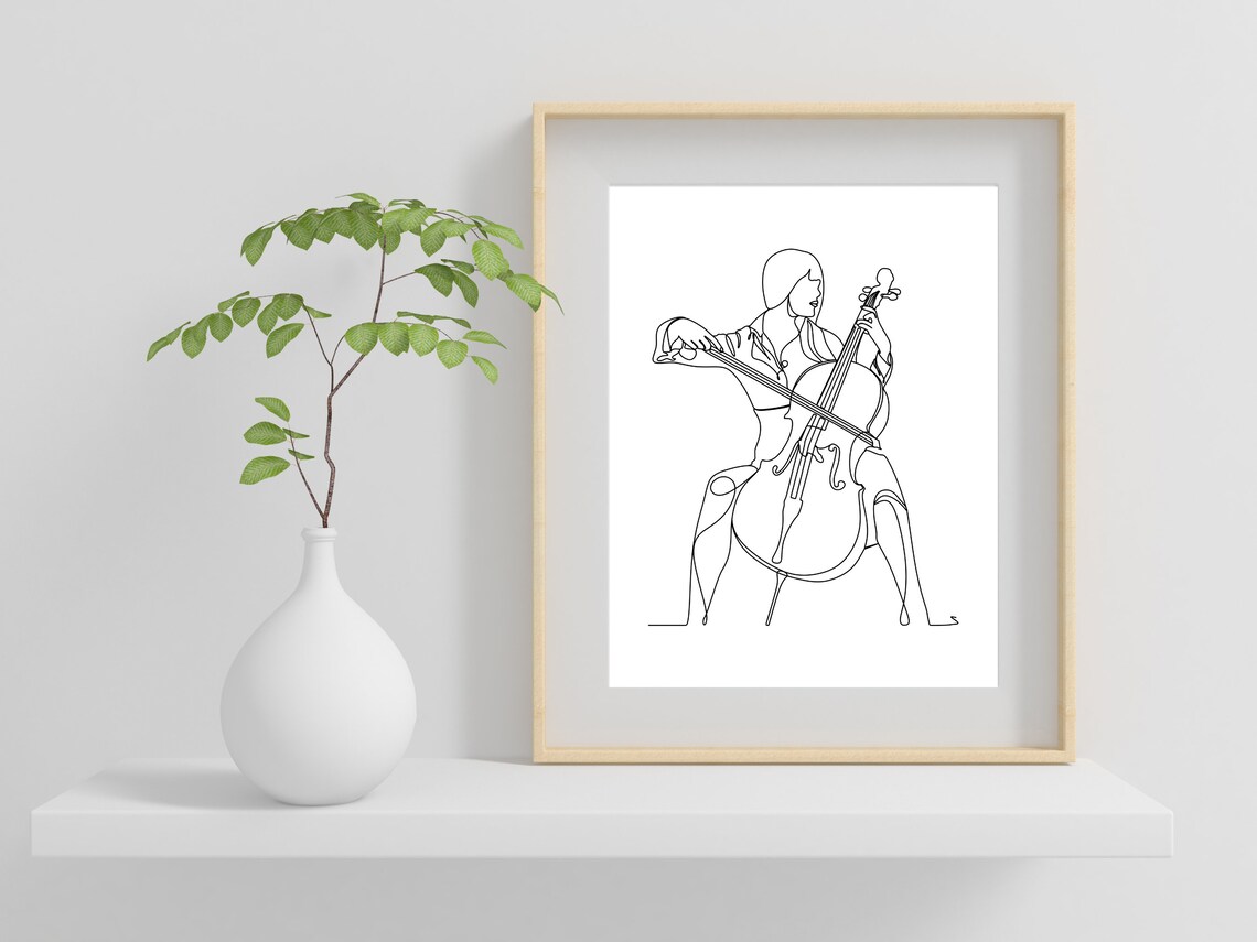 Cello Minimalist Black And White Art Print - Image 2
