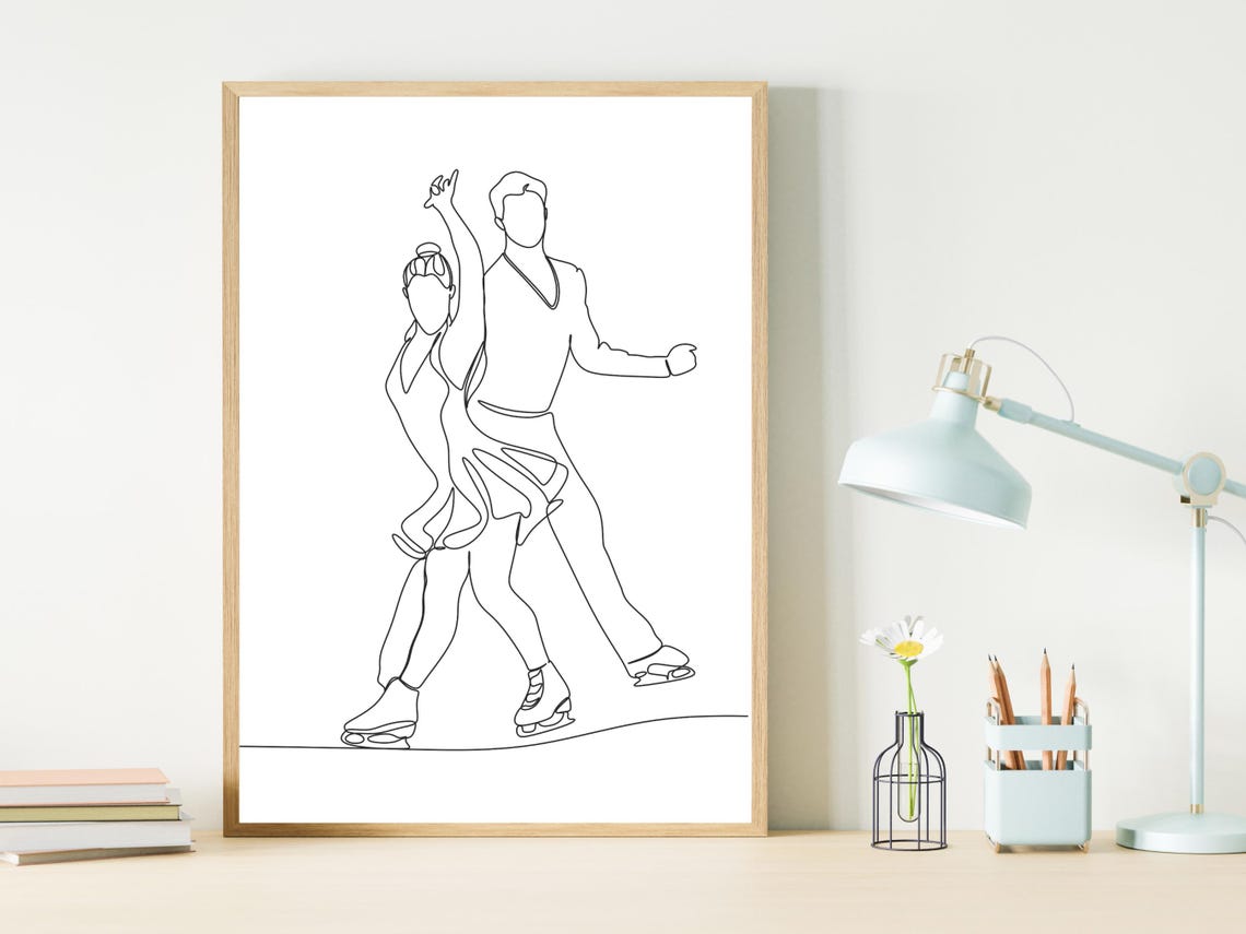 Figure Skating Pair Performing Together Line Art Sport Poster - Image 2