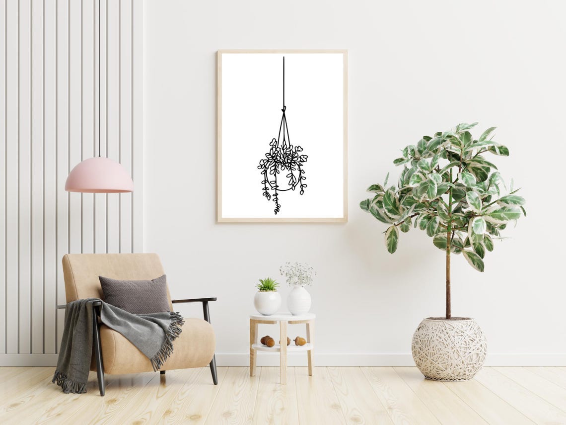 Hanging Pothos Plant Macrame Modern Line Art Botanical Decor Print - Image 2