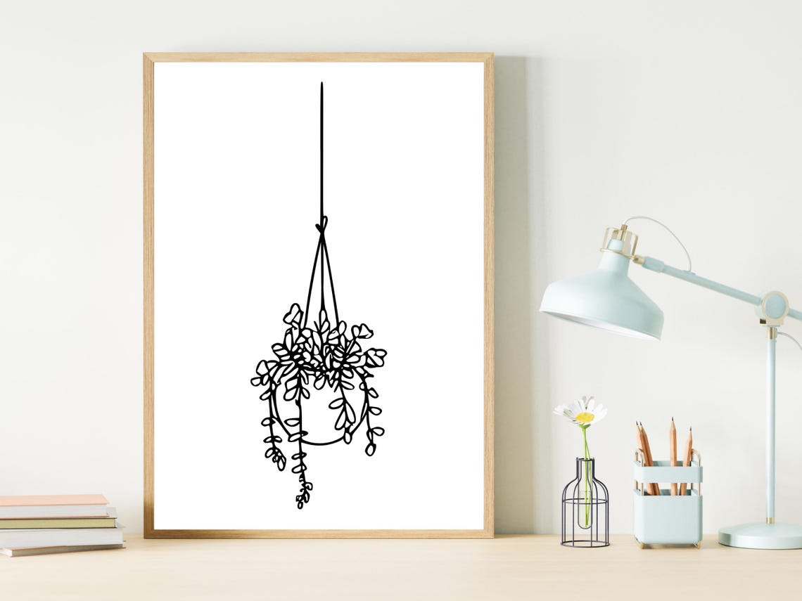 Hanging Pothos Plant Macrame Modern Line Art Botanical Decor Print - Image 3