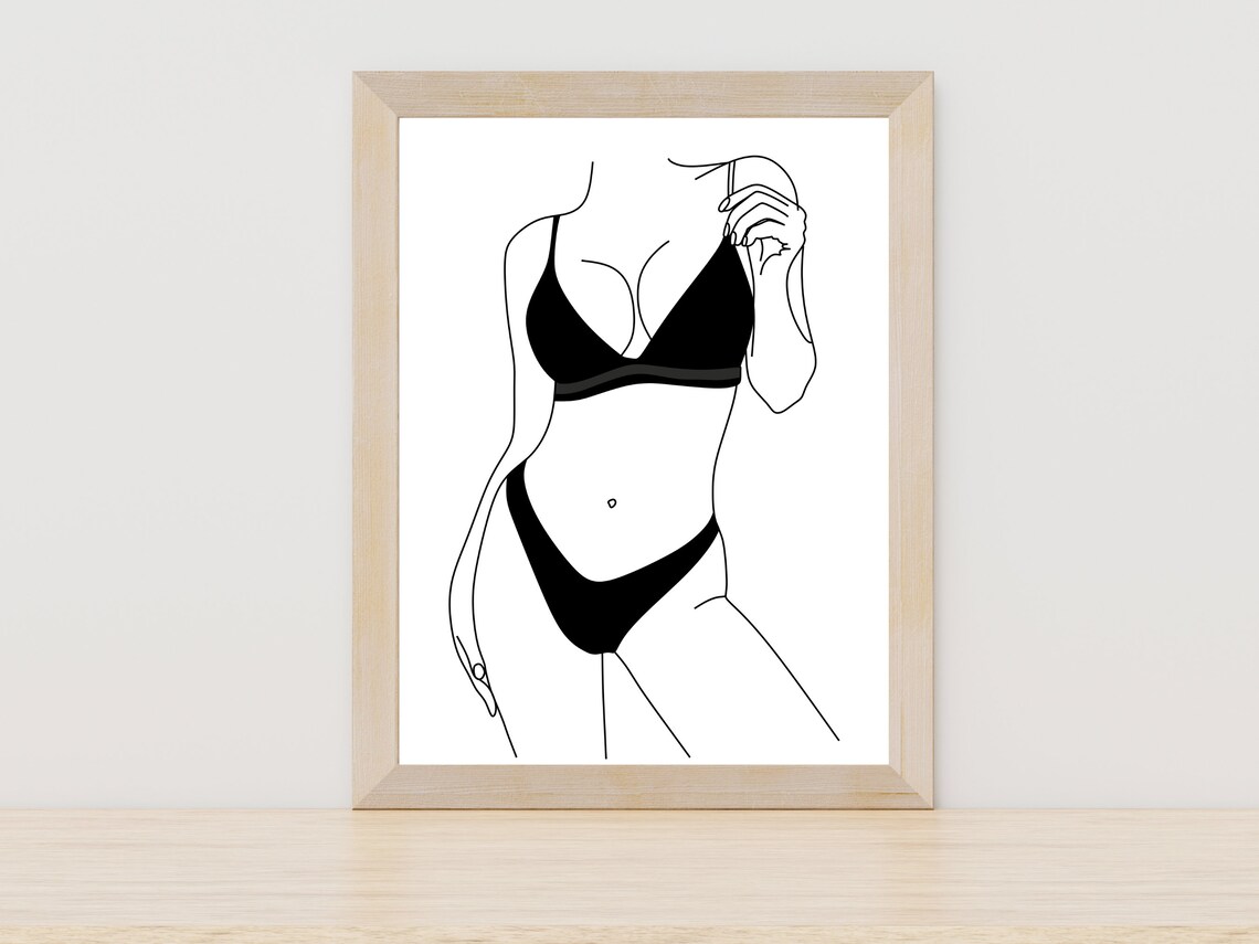 Elegant Female Figure Bikini Minimalist Body Line Art Drawing Print