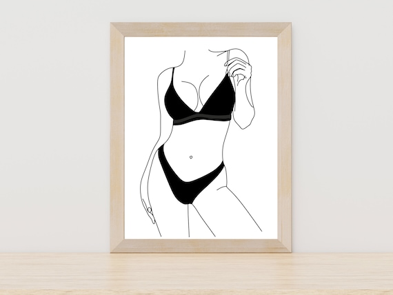 Elegant Female Figure Bikini Minimalist Body Line Art Drawing Print